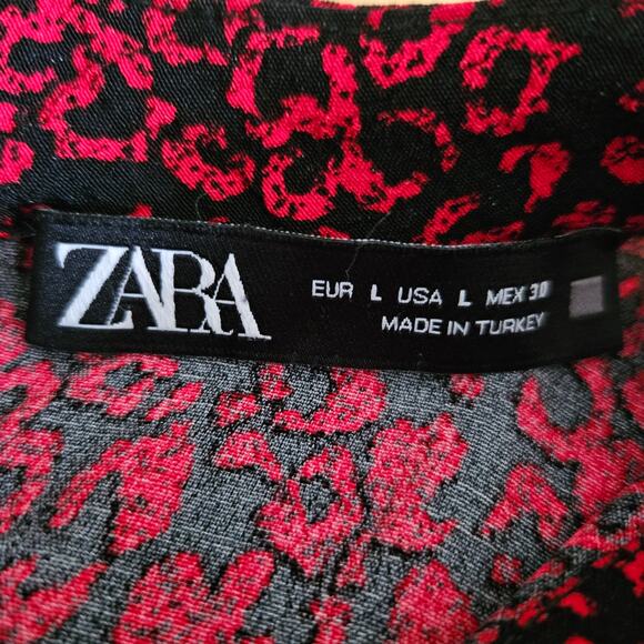 Zara Mock Neck Ruffle Tiered Animal Print Mini Dress Sz L EUC - Picture 4 of 10